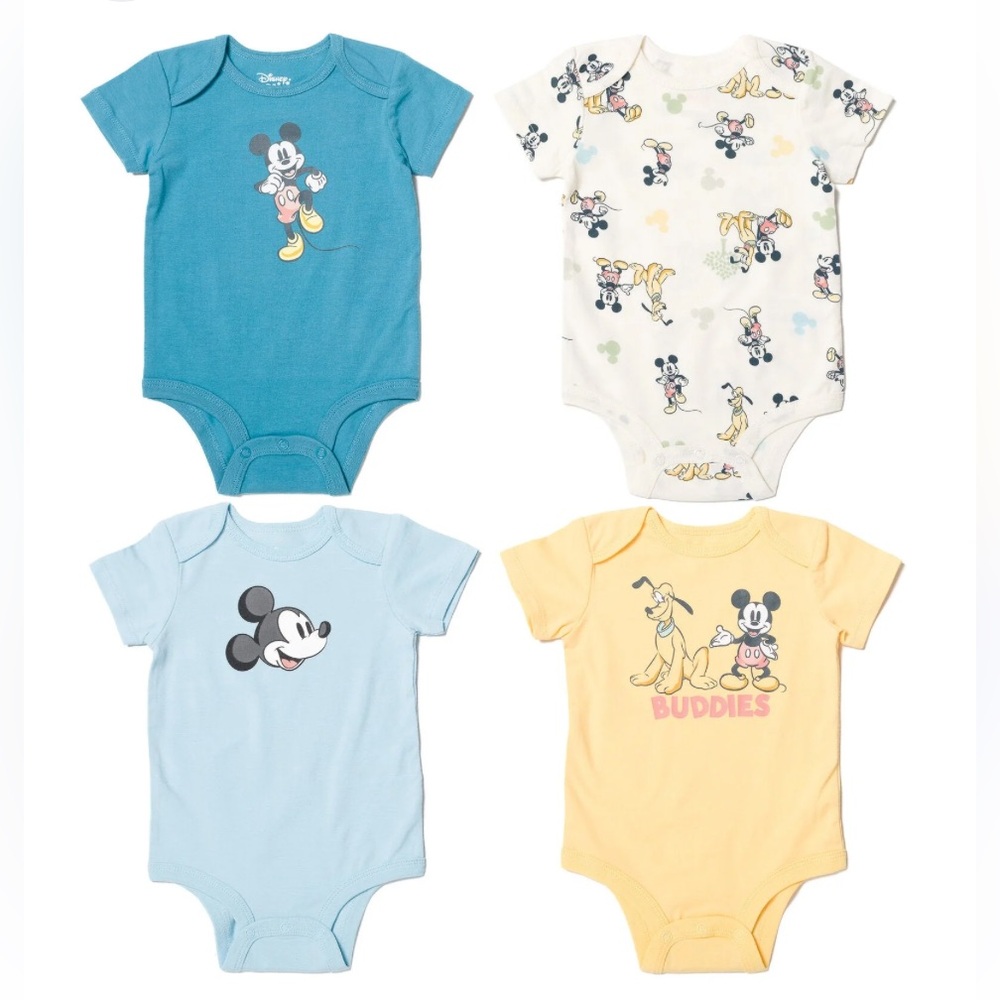 Disney Mickey Mouse Baby Bodysuit Collection - Blue, White, Yellow